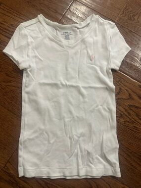 Polo by Ralph Lauren White V-Neck Tee with Pink Pony